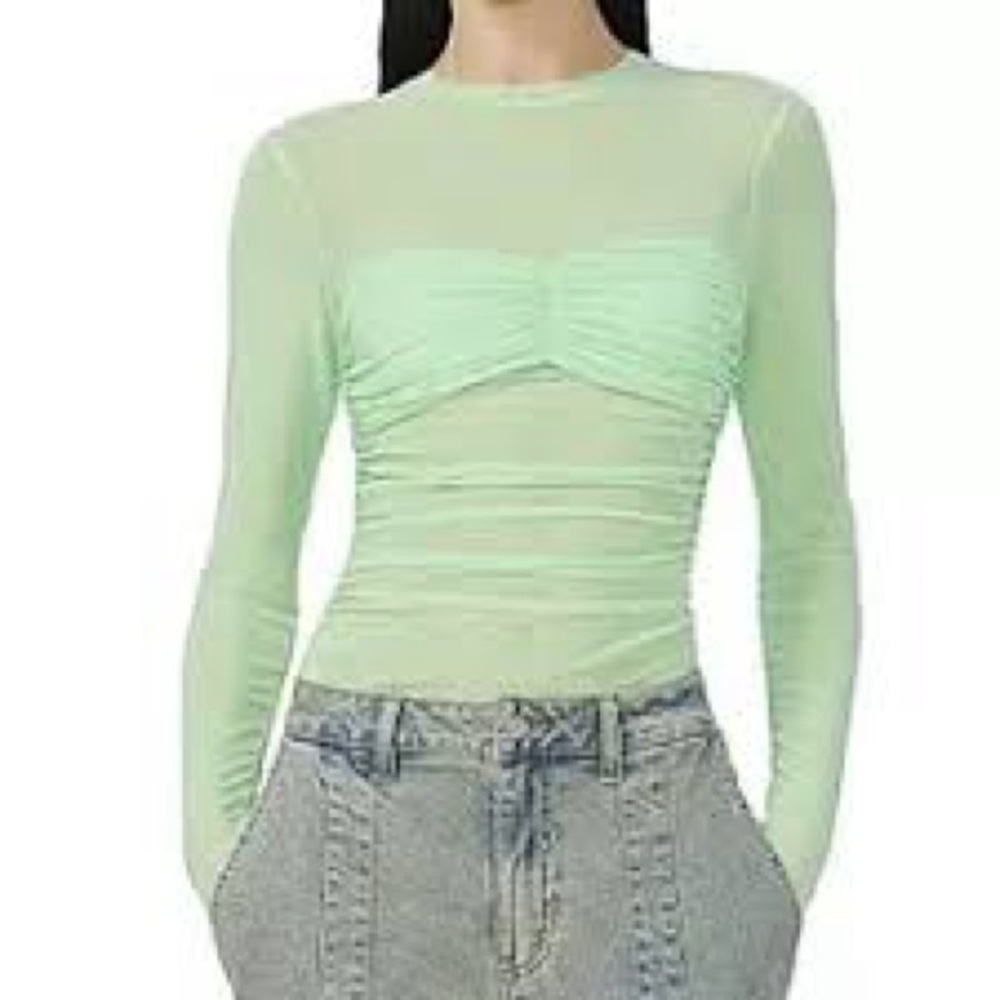 AFRM-  Light Green Long-Sleeve Ruched Sheer Top BNWT